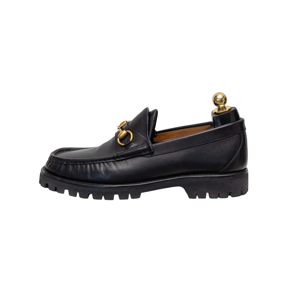 Gucci Black Leather Horsebit Lug Sole Loafers Mens Size UK 7 US 8 Made in Italy